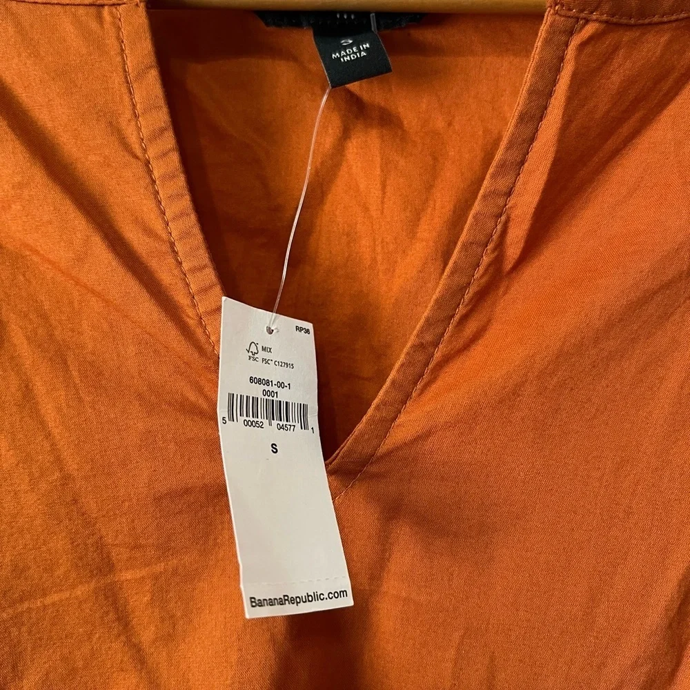 Banana Republic Orange Embroidered Puff Sleeve Top NWT
